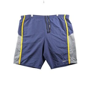Nike‎ Running Shorts Mens Medium Navy Blue Yellow Dri-FIT 9 Inch Inseam Athletic